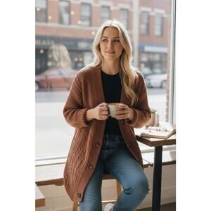 Dreamers by Debut Brown Cable Knit Long Cardigan